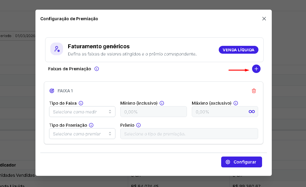 Exemplo de botão "Adicionar Faixa" na interface do Biapp